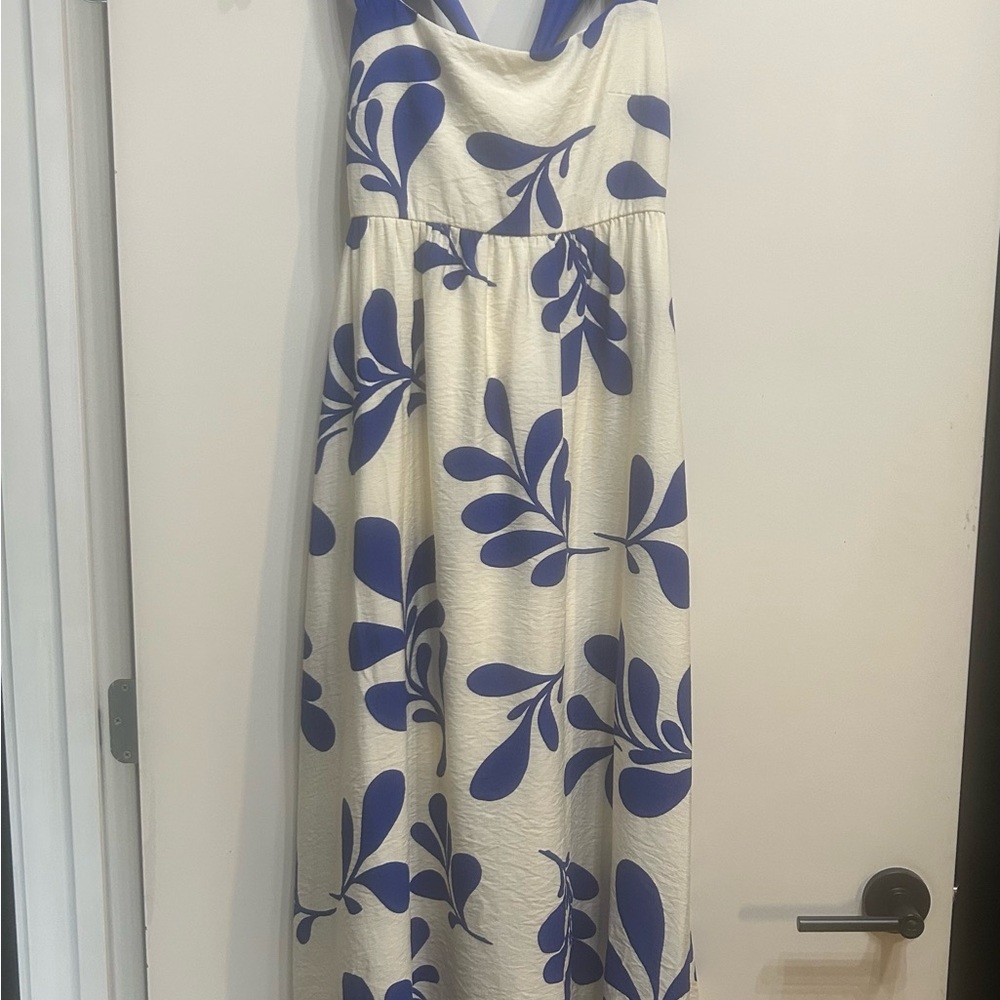 Royal Blue and Cream Floral Maxi Dress